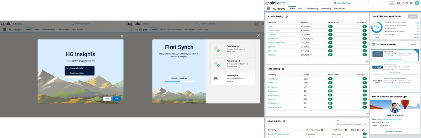 HG Insights nativo dentro de Salesforce — onboarding y dashboard de scoring